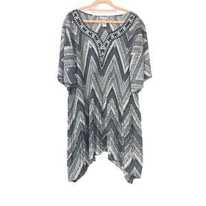 Catherines Blouse Size 3X 26 28 Tunic Top Jeweled Beaded Neck Sheer Pleated